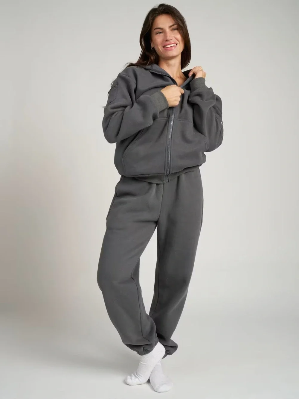 Comfrt Zip Travel Essentials Hoodie steel Grey Unisex - Picture 2 of 6